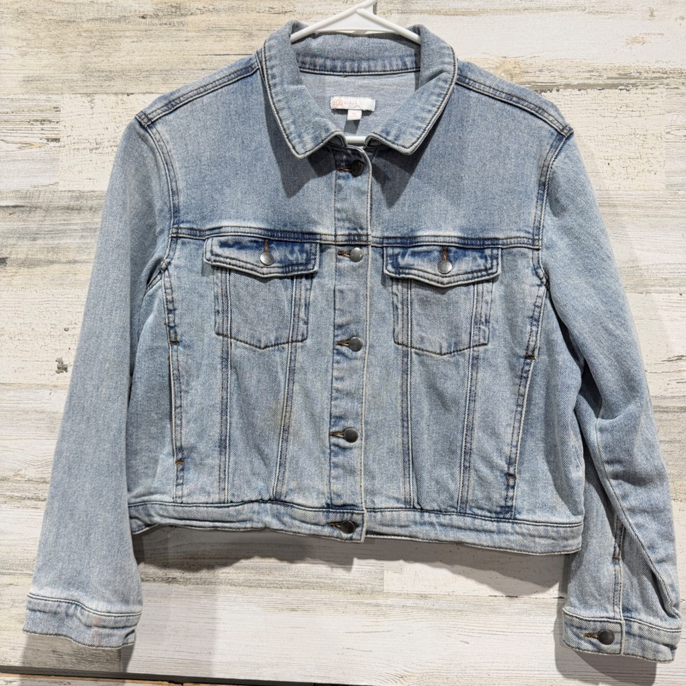 GB Girls Denim Jacket Kids XL Light Blue Button Up Trucker Classic *Flawed